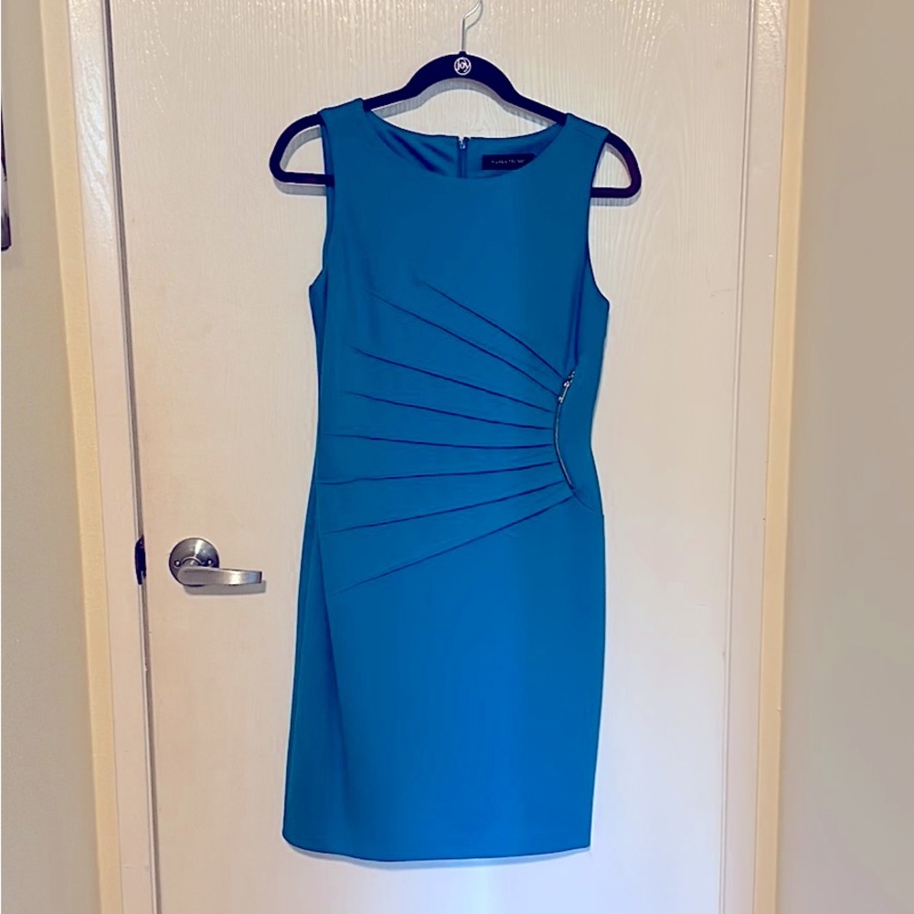 Ivanka Trump Blue Zipper Detail Starburst Dress